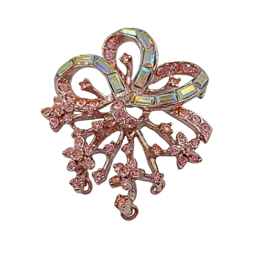 NEW Vintage  ST. JOHN Swarovski Crystals Pin Brooch Pink Flower Signed RARE